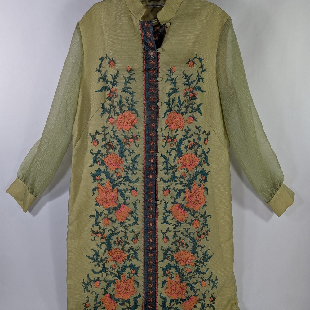 Vintage Alfred Shaheen Shift Dress Women Floral Hawaiian Tunic Yellow/Green 60's